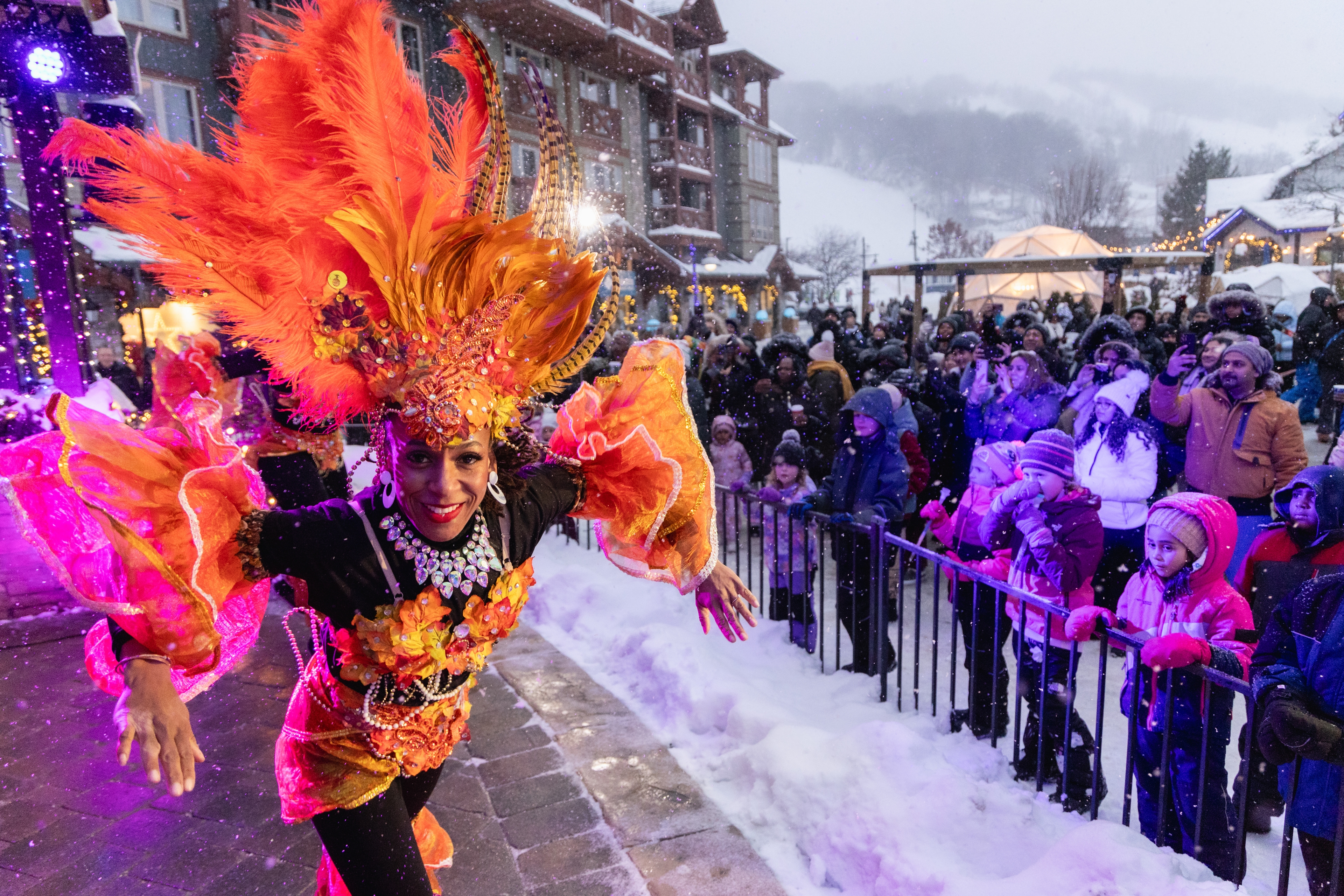 Caribbean Winterfest performer in colourful dancing on the Subaru Stage. 