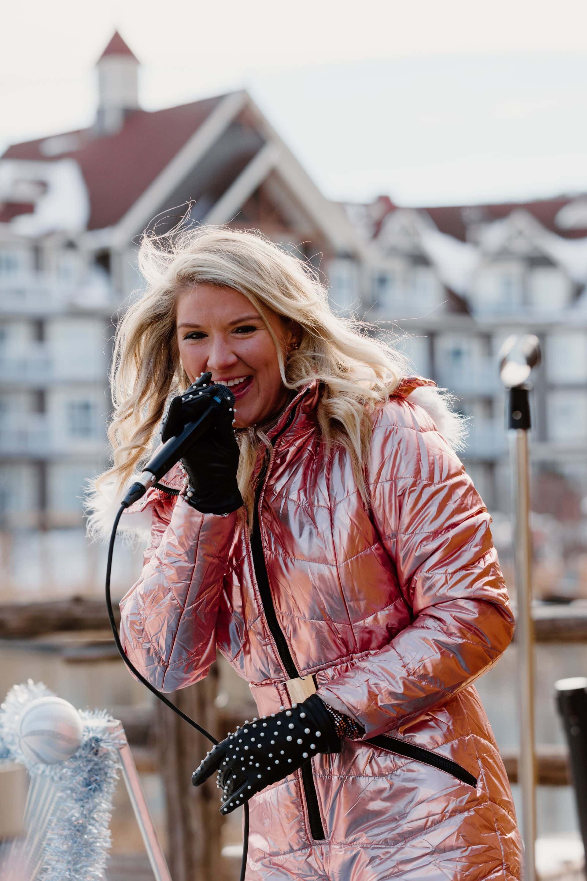Local singer/songwriter, Emily Power, performing live in the Village during Holiday Magic.