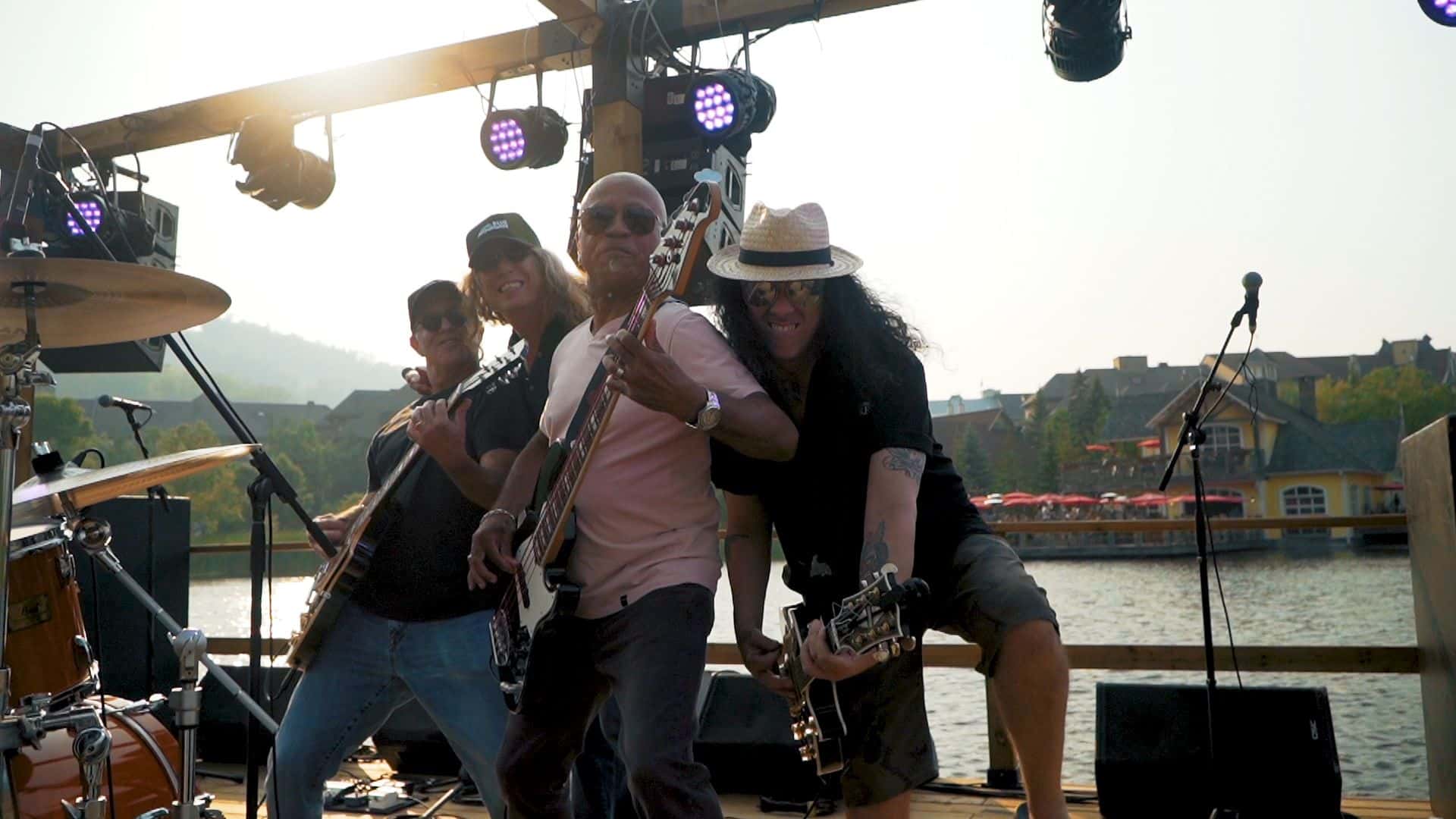 Legendary Canadian rock band, The Carpet Frogs, performing live on the Floating Stage at Blue Mountain Village.