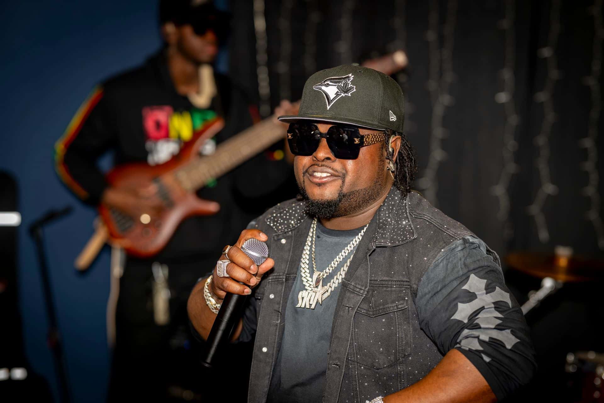 Jamaican-born Reggae artist, Skystar, live on stage.