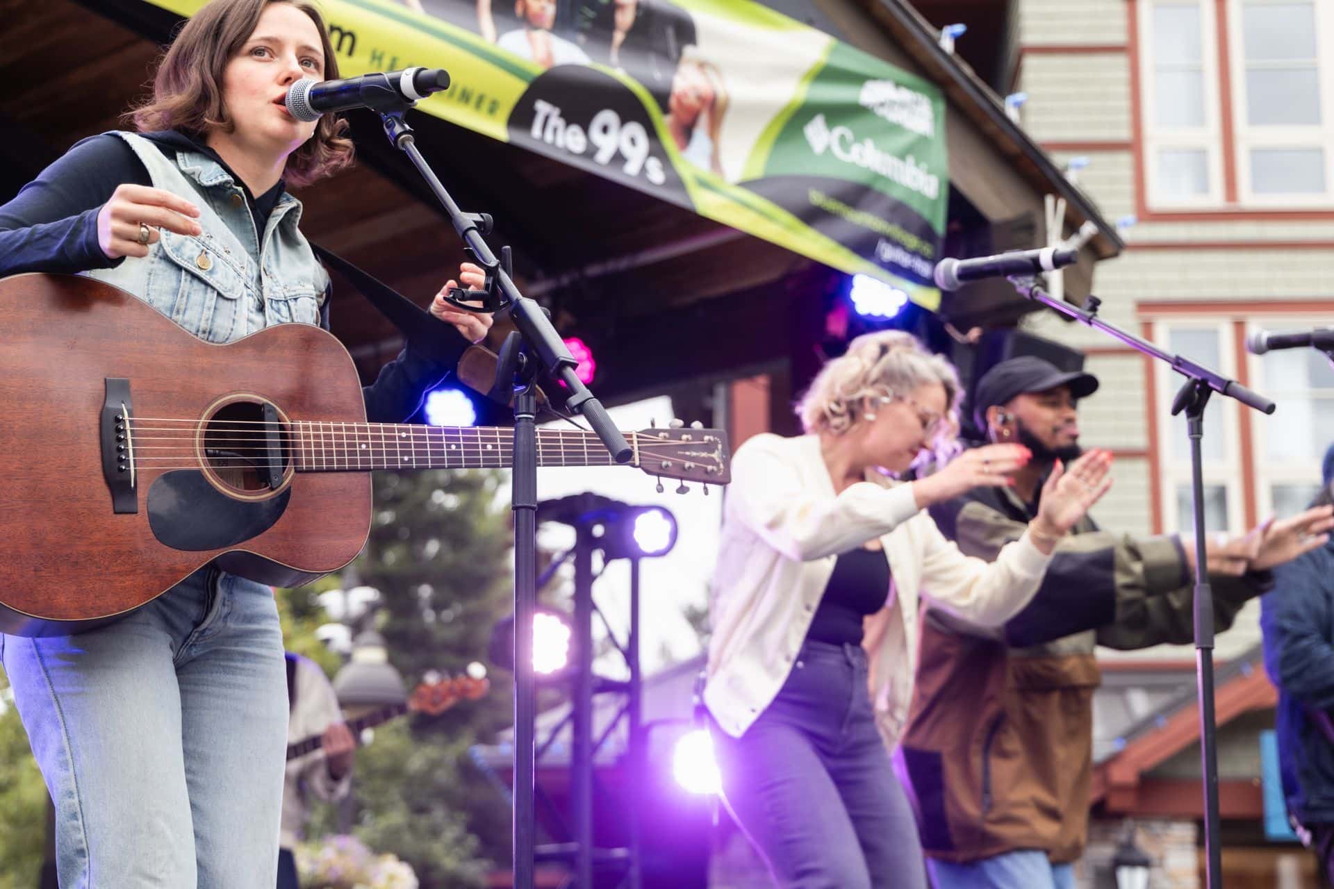 The 99s band performing live on the Subaru Stage during Guitar Trail 2025