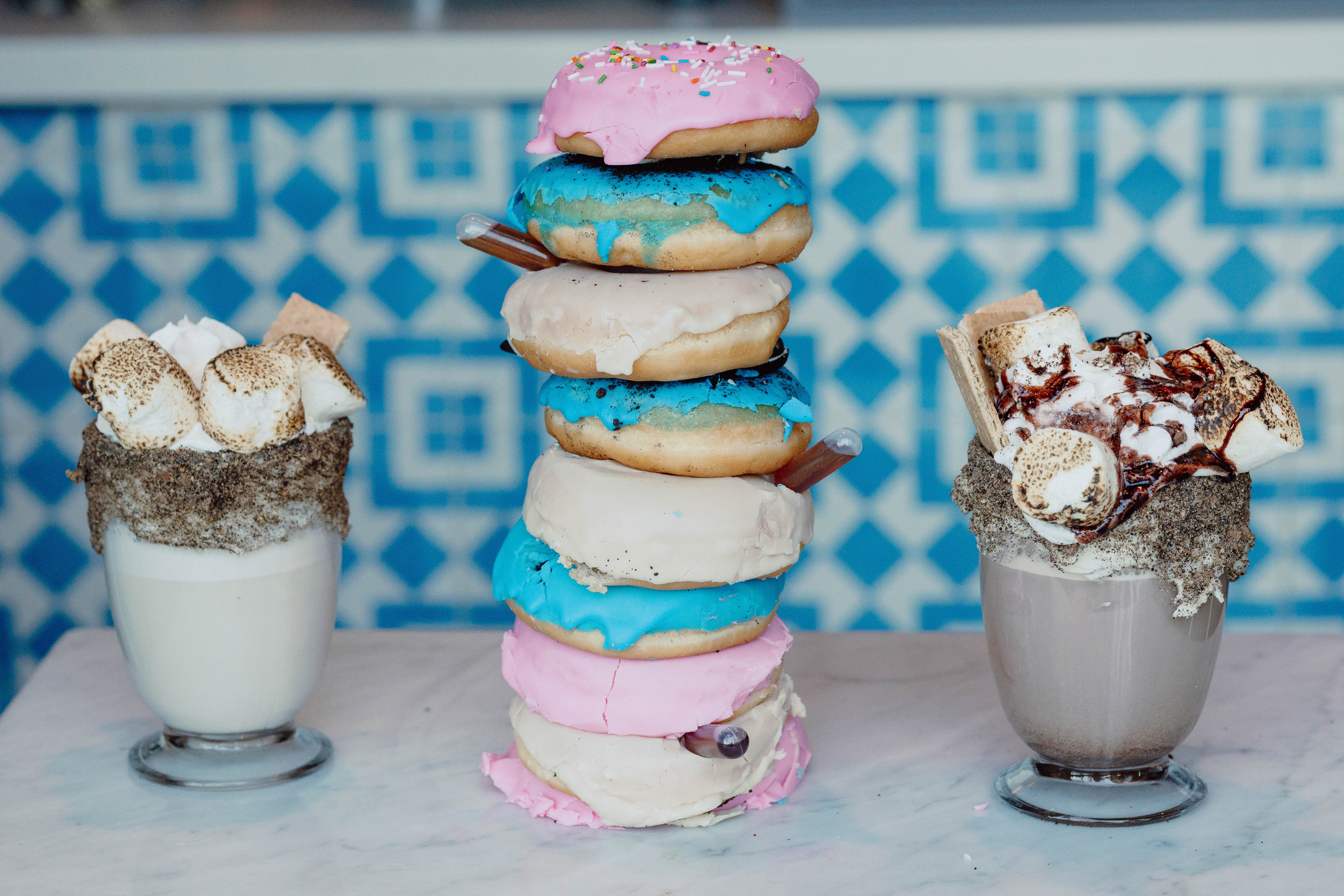 A photo of delicious drinks and treats that Royal Majesty Espresso Bar Bakery offers to customers.