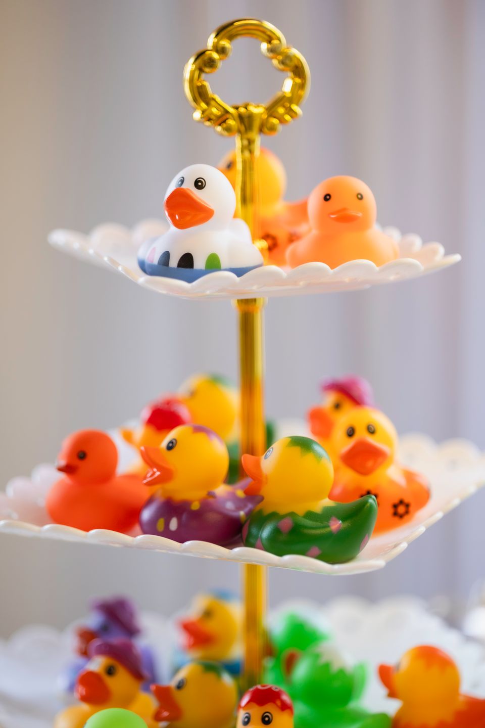 An assortment of multi-coloured rubber ducks sold at Blue Mountain Duck Co., located inside Beauty Bar.