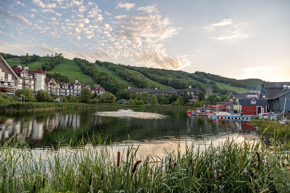 Scenic Blue Mountain Village summer landscape photo.